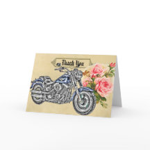 バイクもしくは自転車に乗る人の結婚式のサンキューカード