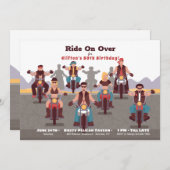 バイクもしくは自転車に乗る人の誕生日のパーティの招待状 招待状 (正面/裏面)