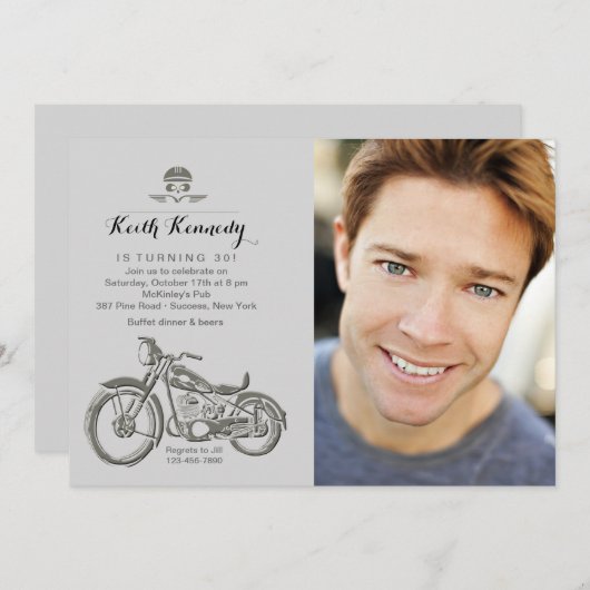 バイクもしくは自転車に乗る人の誕生日の写真の招待状 招待状 (正面/裏面)
