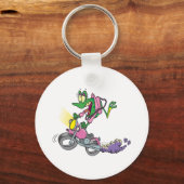 バイクもしくは自転車に乗る人の雛カエルの動物の漫画 キーホルダー (正面)