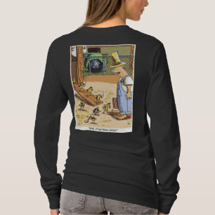 バイクもしくは自転車に乗る人ひよこ黒い長袖シャツの後ろ Tシャツ