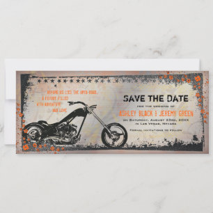 バイクもしくは自転車に乗る人またはオートバイの結婚式の日付を保存 セーブザデート