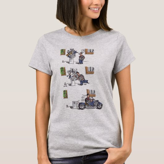 バイクもしくは自転車に乗る人アットミュージアムウィメンズグレーシャツ Tシャツ (正面)