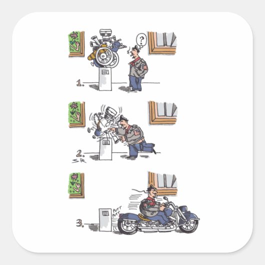 バイクもしくは自転車に乗る人アットミュージアム大四角ステッカー スクエアシール (正面)