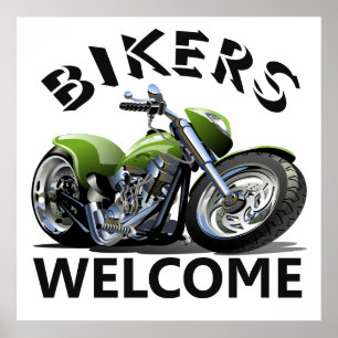 バイクもしくは自転車に乗る人ウェルカムサイン ポスター