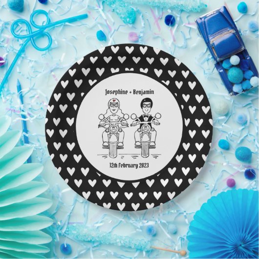 バイクもしくは自転車に乗る人オートバイウェディングパーティーフード紙プレート ペーパープレート (パーティー)