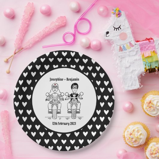 バイクもしくは自転車に乗る人オートバイウェディングパーティーフード紙プレート ペーパープレート (パーティー)