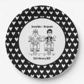 バイクもしくは自転車に乗る人オートバイウェディングパーティーフード紙プレート ペーパープレート (正面)