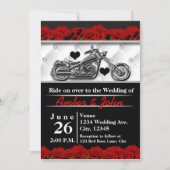 バイクもしくは自転車に乗る人オートバイレザーバラ結婚式招待状 招待状 (正面)