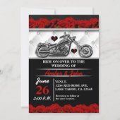 バイクもしくは自転車に乗る人オートバイレザーバラ結婚式招待状 招待状 (正面)