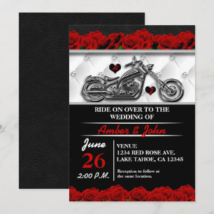 バイクもしくは自転車に乗る人オートバイレザーバラ結婚式招待状 招待状