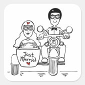 バイクもしくは自転車に乗る人オートバイ&サイドカー結婚式用シール スクエアシール (正面)