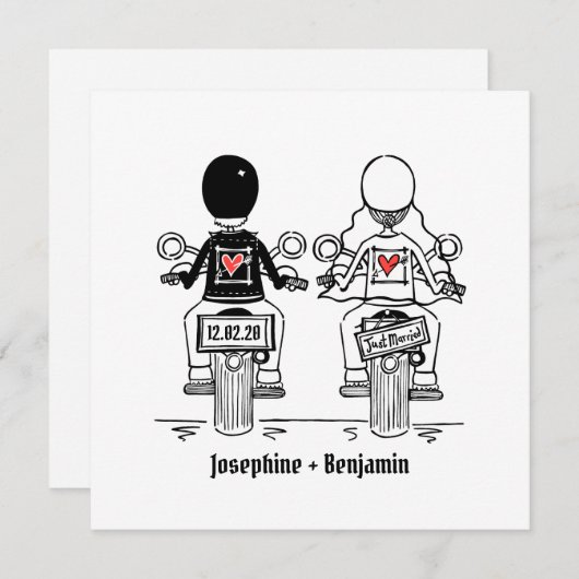 バイクもしくは自転車に乗る人カスタムオートバイ夕べ結婚式招待状 招待状 (正面/裏面)
