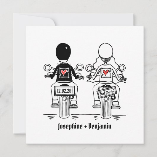 バイクもしくは自転車に乗る人カスタムオートバイ夕べ結婚式招待状 招待状 (正面)