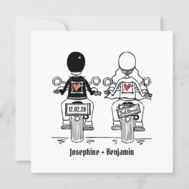 バイクもしくは自転車に乗る人カスタムオートバイ夕べ結婚式招待状 招待状
