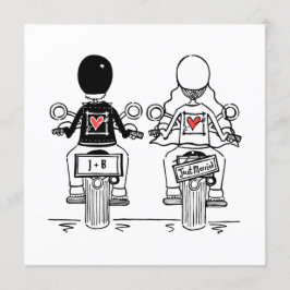 バイクもしくは自転車に乗る人カスタムオートバイ夕べ結婚式招待状 招待状