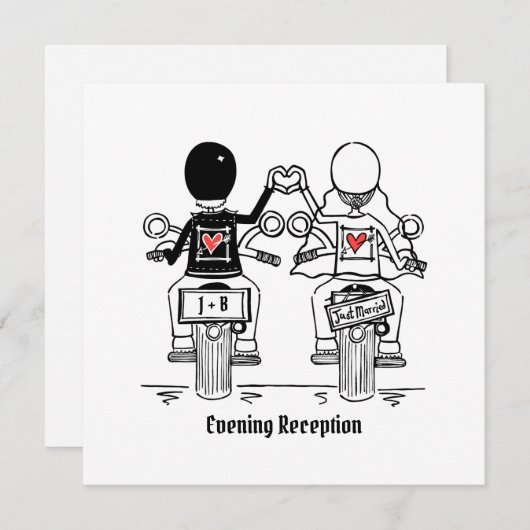 バイクもしくは自転車に乗る人カスタムオートバイ夕べ結婚式招待状 招待状 (正面/裏面)