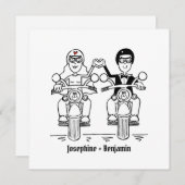 バイクもしくは自転車に乗る人カスタムオートバイ結婚式招待状 招待状 (正面/裏面)