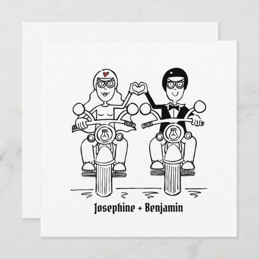 バイクもしくは自転車に乗る人カスタムオートバイ結婚式招待状 招待状 (正面/裏面)