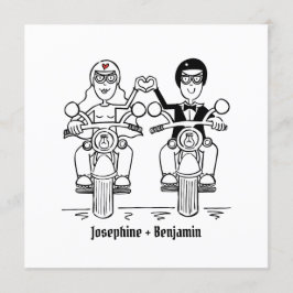 バイクもしくは自転車に乗る人カスタムオートバイ結婚式招待状 招待状