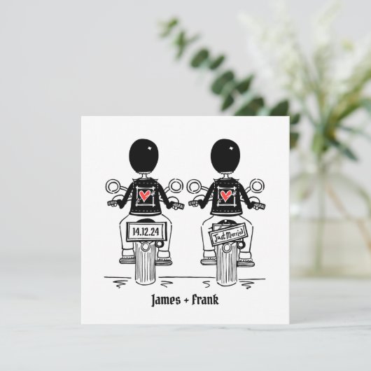 バイクもしくは自転車に乗る人カスタムツールームズオートバイゲイ結婚ズ 招待状 (スタンド正面)