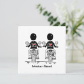 バイクもしくは自転車に乗る人カスタムツールームズオートバイ夕べ結婚ズ 招待状 (スタンド正面)