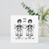 バイクもしくは自転車に乗る人カスタムツールームズオートバイ夕べ結婚ズ 招待状 (スタンド正面)