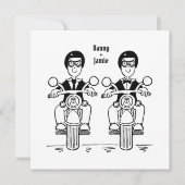 バイクもしくは自転車に乗る人カスタムツールームズオートバイ夕べ結婚ズ 招待状 (正面)