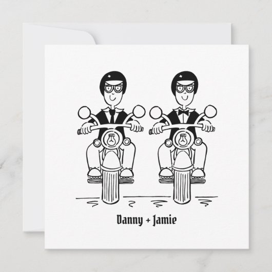 バイクもしくは自転車に乗る人カスタムツールームズオートバイ夕べ結婚ズ 招待状 (正面)