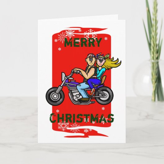 バイクもしくは自転車に乗る人カップルのクリスマスカード シーズンカード (正面)