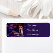 バイクもしくは自転車に乗る人ガールとビッグ目チョッパー革ジャケット ラベル (インサイチュ)