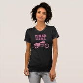 バイクもしくは自転車に乗る人ガール、レディースバイクTシャツ Tシャツ (正面フル)