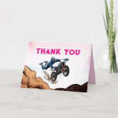 バイクもしくは自転車に乗る人キッドダートスタントバイク誕生日サンキューカード サンキューカード (正面)