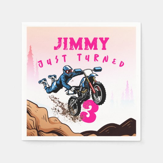 バイクもしくは自転車に乗る人キッドダートスタントバイク誕生日ナプキンス スタンダードカクテルナプキン (正面)