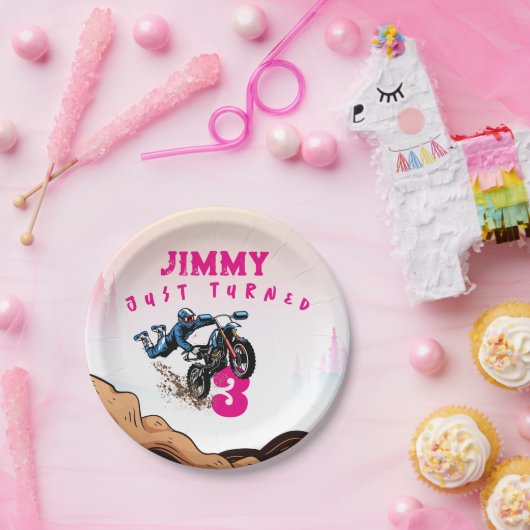 バイクもしくは自転車に乗る人キッドダートスタントバイク誕生日紙プレート ペーパープレート (パーティー)