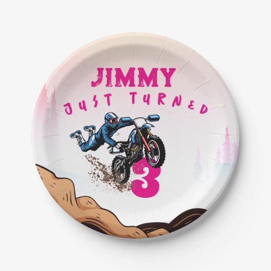 バイクもしくは自転車に乗る人キッドダートスタントバイク誕生日紙プレート ペーパープレート (正面)