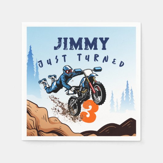 バイクもしくは自転車に乗る人キッドダートスタントバイク誕生日 スタンダードカクテルナプキン (正面)