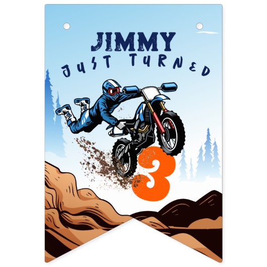 バイクもしくは自転車に乗る人キッドダートスタントバイク誕生日 バンティングフラッグ (第3の旗)