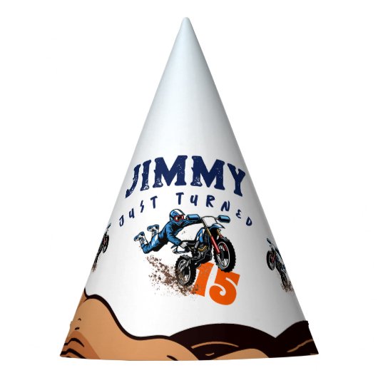 バイクもしくは自転車に乗る人キッドダートスタントバイク誕生日 パーティーハット (正面)