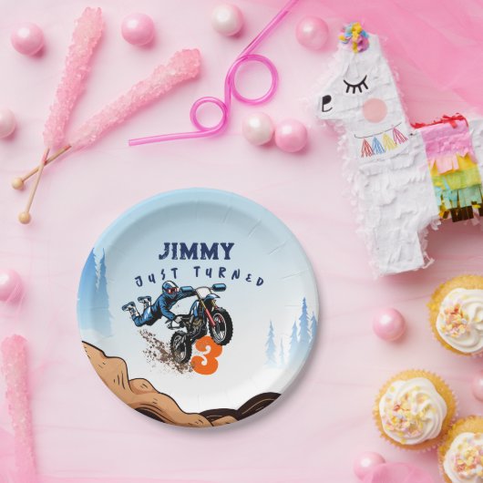 バイクもしくは自転車に乗る人キッドダートスタントバイク誕生日 ペーパープレート (パーティー)