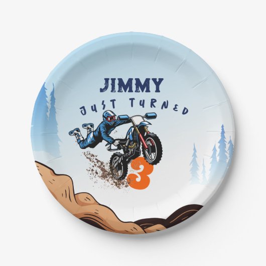 バイクもしくは自転車に乗る人キッドダートスタントバイク誕生日 ペーパープレート (正面)