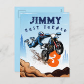 バイクもしくは自転車に乗る人キッドダートスタントバイバースデーパーティーカード シーズンポストカード (正面/裏面)