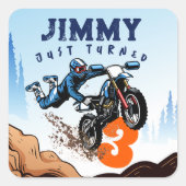 バイクもしくは自転車に乗る人キッドダートスタントバイバースデーパーティーカード スクエアシール (正面)