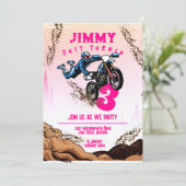 バイクもしくは自転車に乗る人キッドダートスタントバイバースデーパーティーカード 招待状 (スタンド正面)