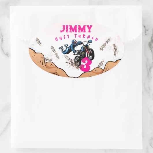 バイクもしくは自転車に乗る人キッドダートスタントバイバースデーパーティードカードオーバル 楕円形シール (バッグ)