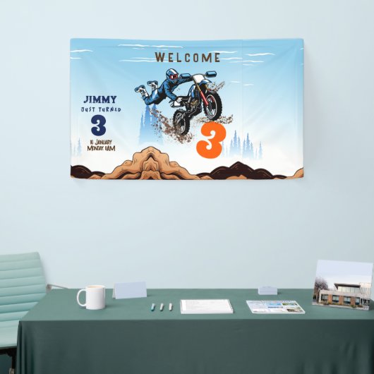 バイクもしくは自転車に乗る人キッドダートスタントバイバースデーパーティー 横断幕 (トレードショー)