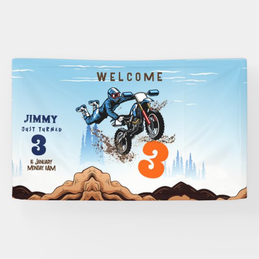バイクもしくは自転車に乗る人キッドダートスタントバイバースデーパーティー 横断幕 (横)