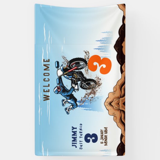 バイクもしくは自転車に乗る人キッドダートスタントバイバースデーパーティー 横断幕 (縦)