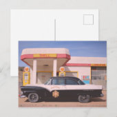 バイクもしくは自転車に乗る人クラシックパトロール車サービスステーション ポストカード (正面/裏面)