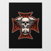 バイクもしくは自転車に乗る人クロススカルモーターフレイムオートバイショップ ウィンドウサイン (シート)